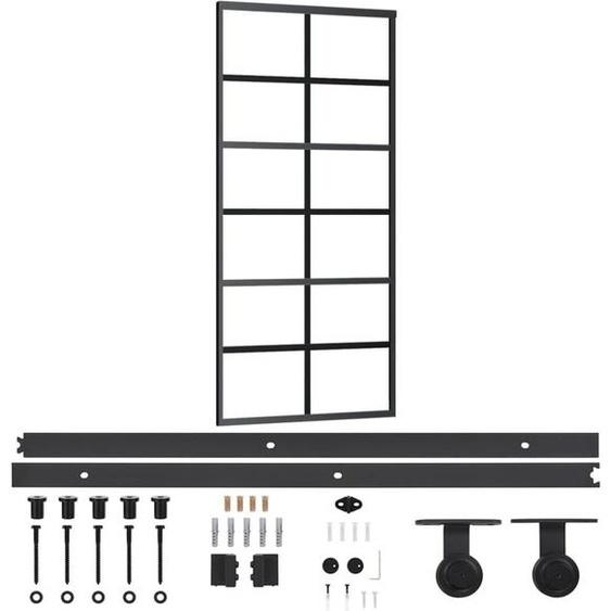 vidaXL Porte coulissante avec ferrure verre ESG & aluminium 90x205 cm
