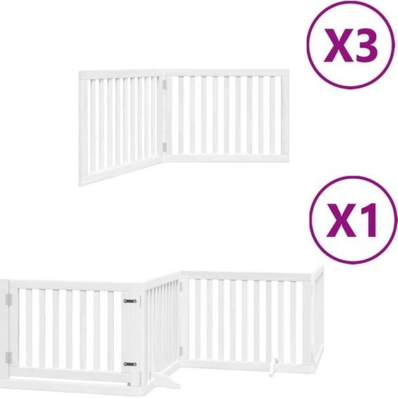 vidaXL Porte pour chien 10 pièces avec porte Pliable Blanc 800 cm Bois de peuplier