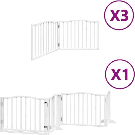 vidaXL Porte pour chien 10 pièces avec porte Pliable Blanc 800 cm Bois de peuplier