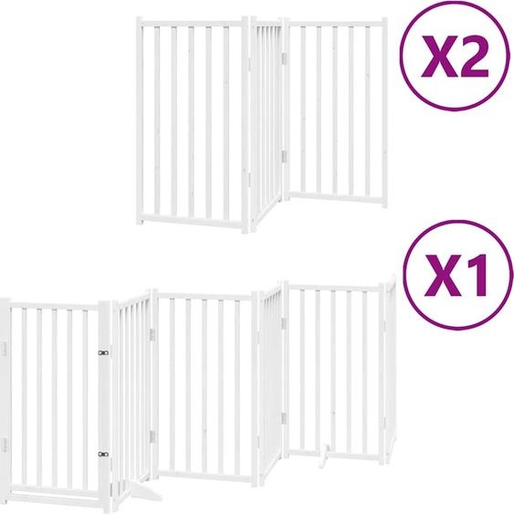 vidaXL Porte pour chien 12 pièces avec porte Pliable Blanc 600 cm Bois de peuplier