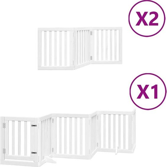 vidaXL Porte pour chien 12 pièces avec porte Pliable Blanc 600 cm Bois de peuplier