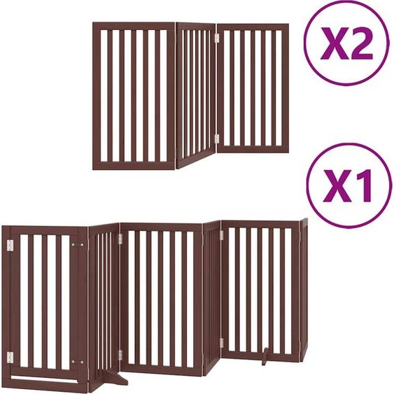 vidaXL Porte pour chien 12 pièces avec porte Pliable Marron 600 cm Bois de peuplier