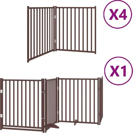 vidaXL Porte pour chien 12 pièces avec porte Pliable Marron 960 cm Bois de peuplier