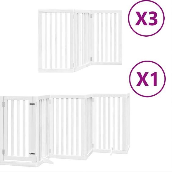 vidaXL Porte pour chien 15 pièces avec porte Pliable Blanc 750 cm Bois de peuplier