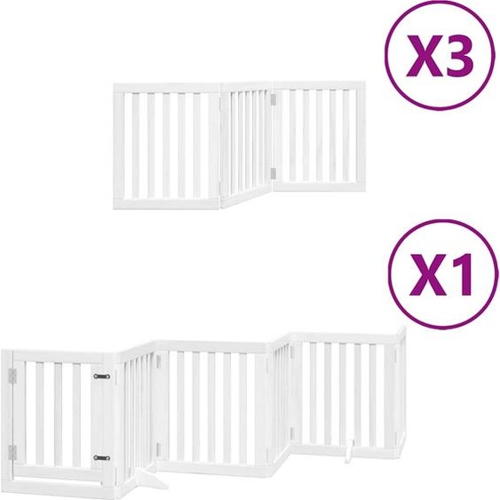 vidaXL Porte pour chien 15 pièces avec porte Pliable Blanc 750 cm Bois de peuplier