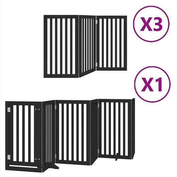 vidaXL Porte pour chien 15 pièces avec porte Pliable Noir 750 cm Bois de peuplier