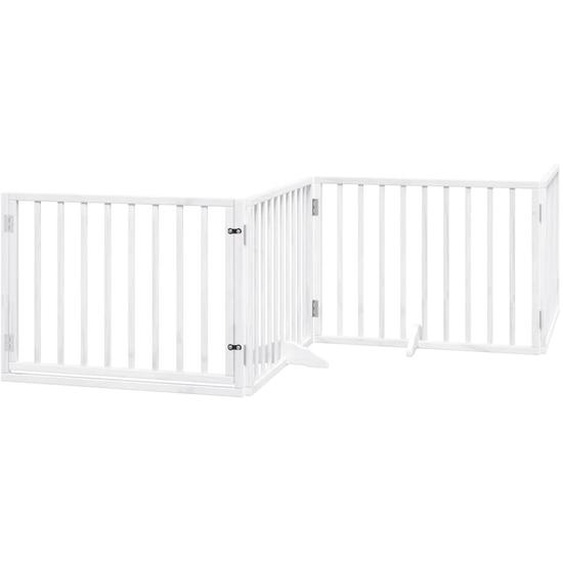vidaXL Porte pour chien 4 pièces avec porte Pliable Blanc 320 cm Bois de peuplier