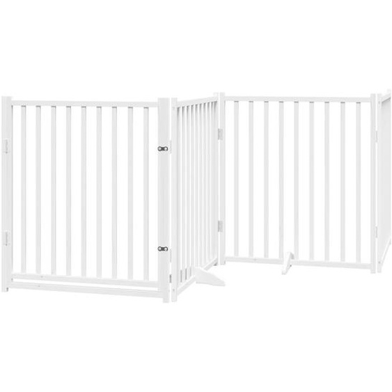 vidaXL Porte pour chien 4 pièces avec porte Pliable Blanc 320 cm Sapin massif