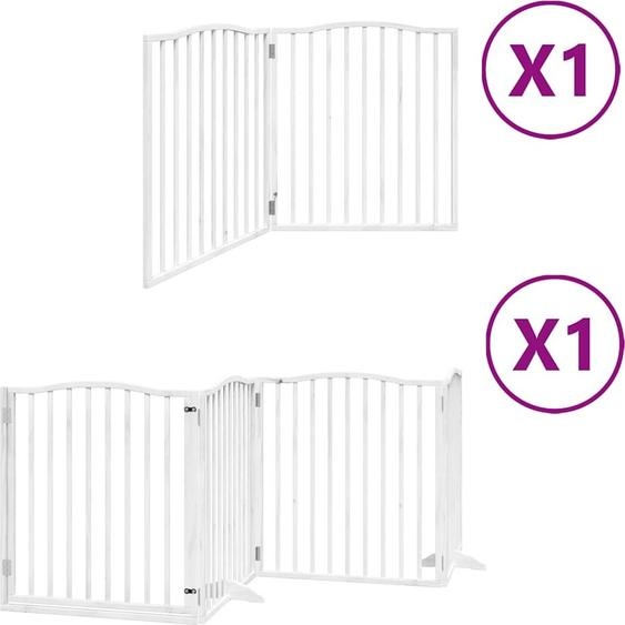 vidaXL Porte pour chien 6 pièces avec porte Pliable Blanc 480 cm Bois de peuplier