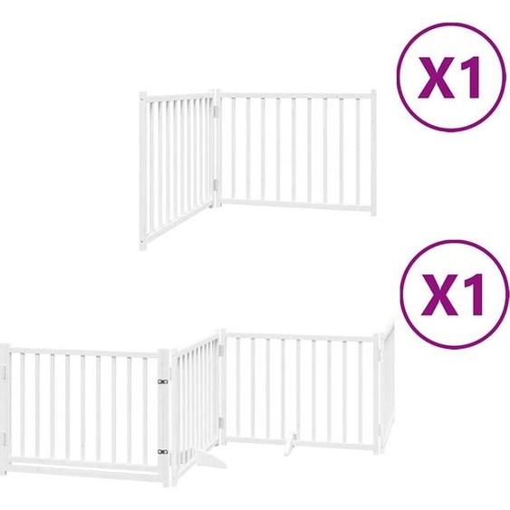 vidaXL Porte pour chien 6 pièces avec porte Pliable Blanc 480 cm Bois de peuplier