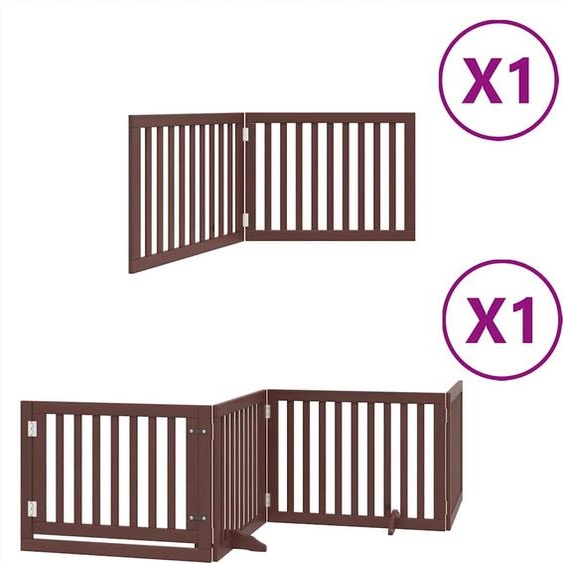 vidaXL Porte pour chien 6 pièces avec porte Pliable Marron 480 cm Bois de peuplier