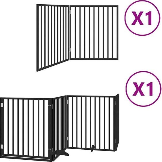 vidaXL Porte pour chien 6 pièces avec porte Pliable Noir 480 cm Bois de peuplier
