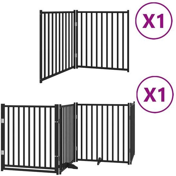 vidaXL Porte pour chien 6 pièces avec porte Pliable Noir 480 cm Bois de peuplier