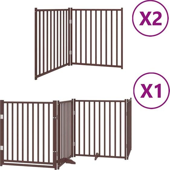 vidaXL Porte pour chien 8 pcs. avec porte Pliable Marron 640 cm Bois de peuplier