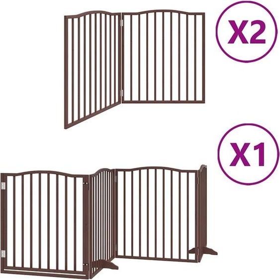 vidaXL Porte pour chien 8 pcs. avec porte Pliable Marron 640 cm Bois de peuplier