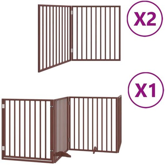 vidaXL Porte pour chien 8 pcs. avec porte Pliable Marron 640 cm Bois de peuplier