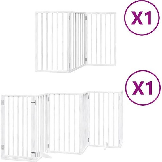 vidaXL Porte pour chien 9 pièces avec porte Pliable Blanc 450 cm Bois de peuplier