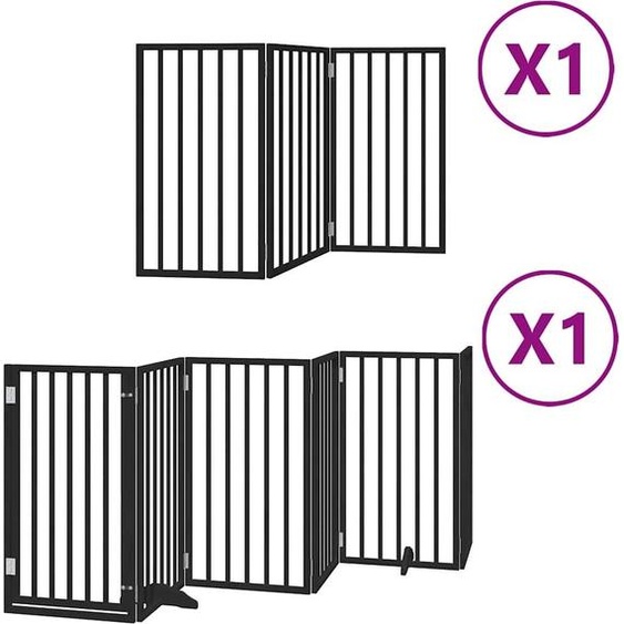 vidaXL Porte pour chien 9 pièces avec porte Pliable Noir 450 cm Bois de peuplier