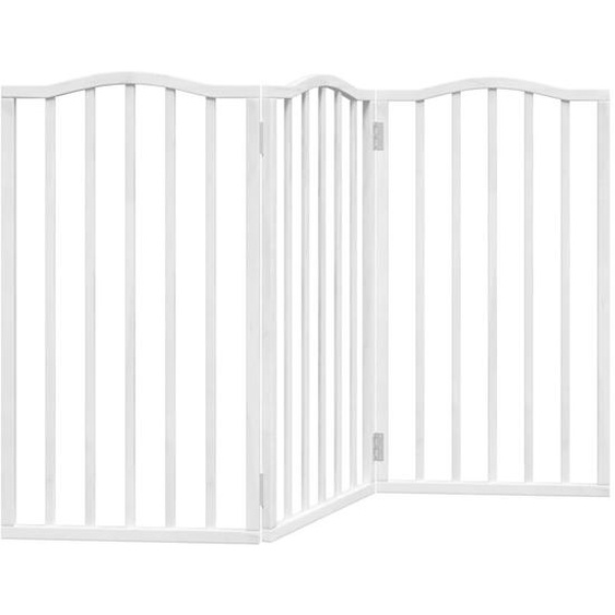 vidaXL Porte pour chien pliable en 3 parties, blanche, 150 cm, en bois de peuplier