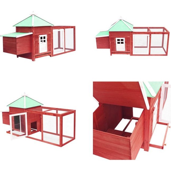 vidaXL Poulailler avec nid de poule Rouge 190x72x102 cm Sapin massif - Poulailler - Poulailler - Poulaillers