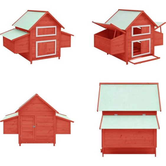 vidaXL Poulailler Rouge et Blanc 152x96x110 cm Sapin massif - Poulailler - Poulailler - Poulaillers