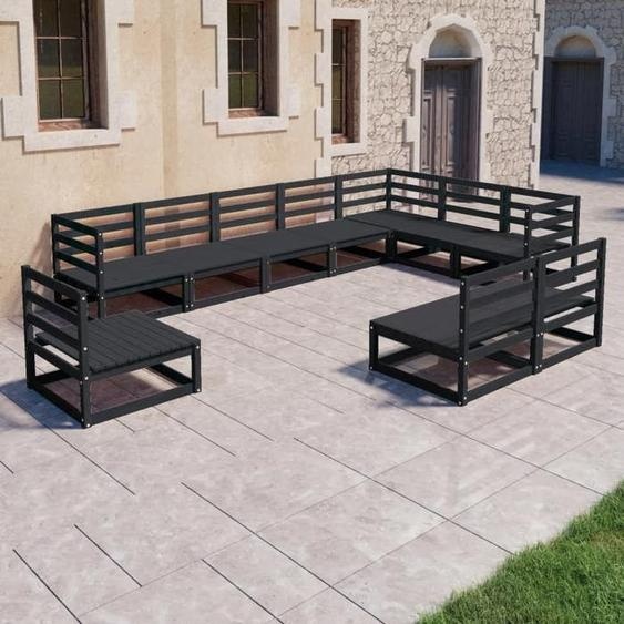 vidaXL Salon de Jardin 10 pcs Ensemble de Meubles de Terrasse Mobilier de Patio Mobilier de Jardin Meubles dExtérieur Noir 3075798