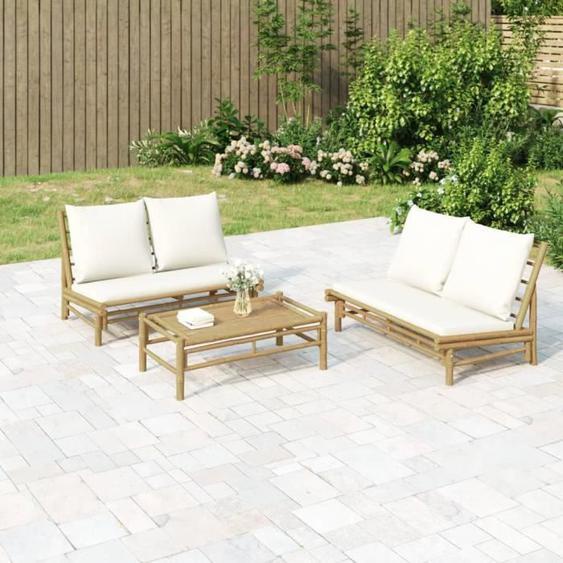vidaXL Salon de jardin 2 pcs avec coussins blanc crème bambou 363454