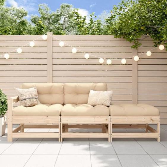 vidaXL Salon de jardin 3 pcs avec coussins bois massif 825597