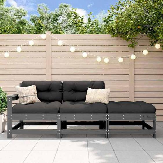 vidaXL Salon de jardin 3 pcs avec coussins gris bois massif ensemble de salon ensemble de salon extérieur ensemble de 825599