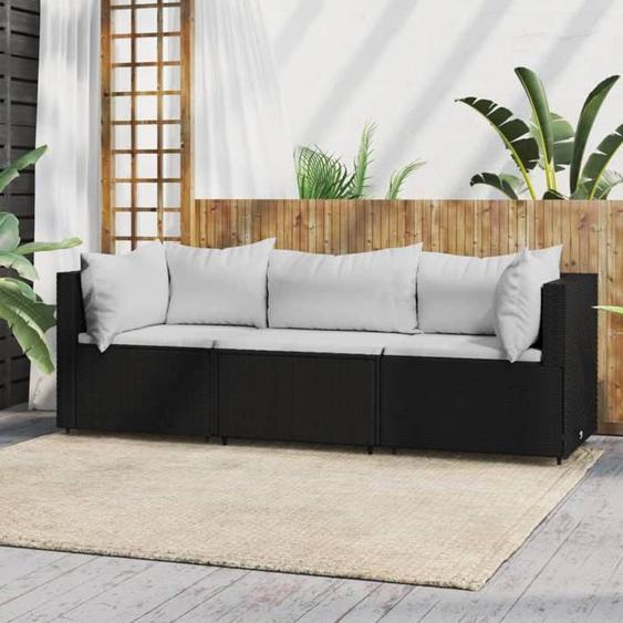 vidaXL Salon de jardin 3 pcs avec coussins Noir Résine tressée, ensemble de salon dextérieur, ensemble de mobilier 319734