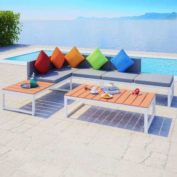 vidaXL Salon de jardin 4 pcs avec coussins Aluminium et WPC