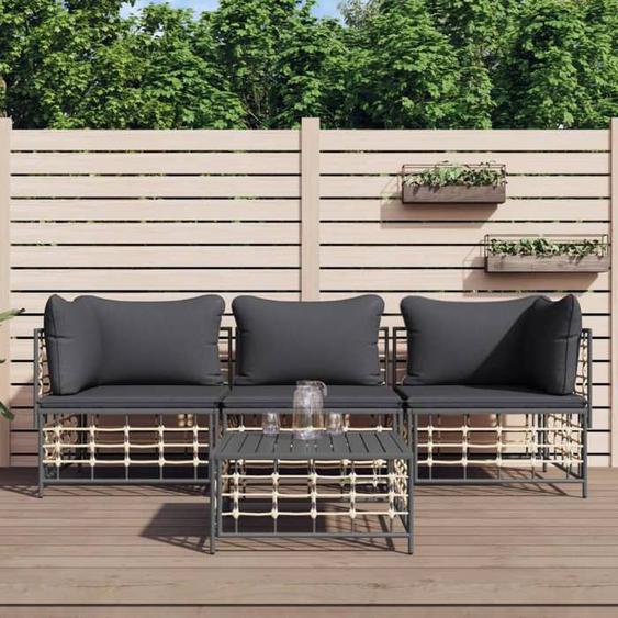 vidaXL Salon de jardin 4 pcs avec coussins anthracite résine tressée, ensemble de salon, ensemble de salon dextérieur, 3186697