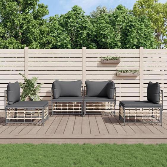 vidaXL Salon de jardin 4 pcs avec coussins anthracite résine tressée, ensemble de salon, ensemble de salon dextérieur, 3186713