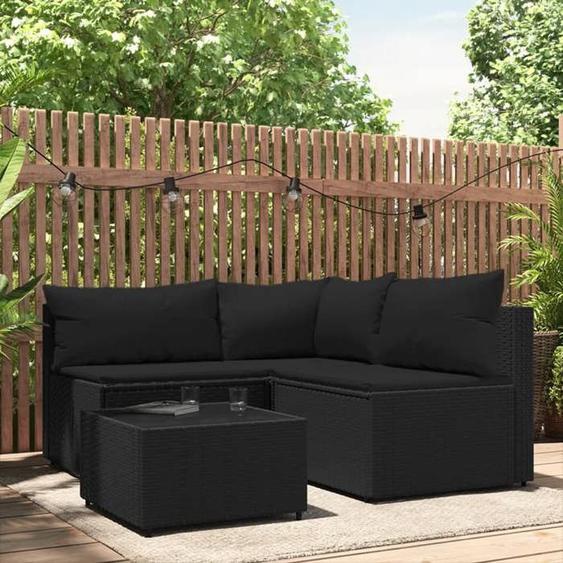 vidaXL Salon de jardin 4 pcs avec coussins Noir Résine tressée ensemble de salon dextérieur ensemble de mobilier 319781
