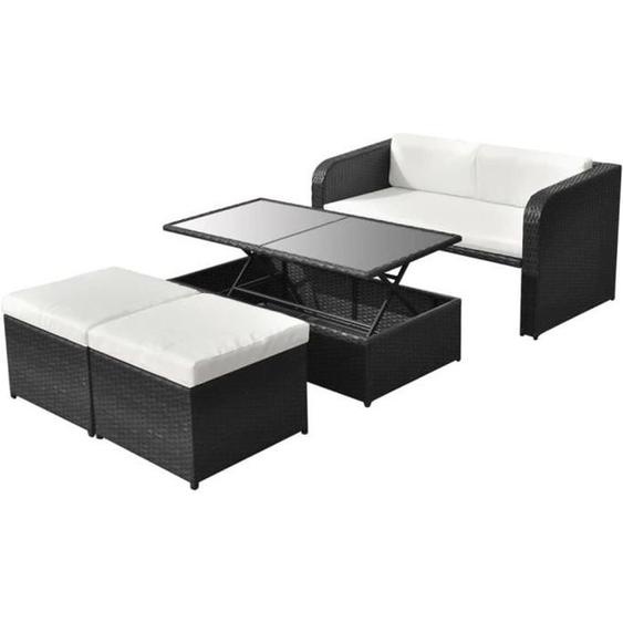 vidaXL Salon de jardin 4 pcs avec coussins Résine tressée Noir 42481