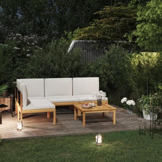 vidaXL Salon de jardin 5 pcs avec coussins Crème Bois dacacia solide