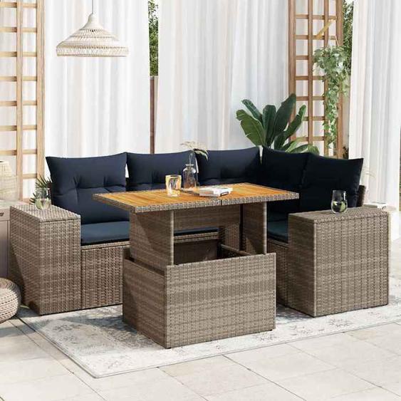 vidaXL Salon de jardin 5 pcs avec coussins gris résine tressée ensemble de canapés dextérieur ensemble de canapé dangle 3327372