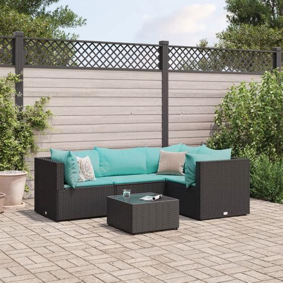 vidaXL Salon de jardin 5 pcs avec coussins Noir Résine tressée ensemble de canapés dextérieur canapé dangle de jardin 3308084