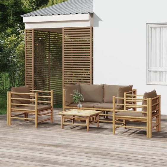 vidaXL Salon de jardin 5 pcs avec coussins taupe bambou 3155121
