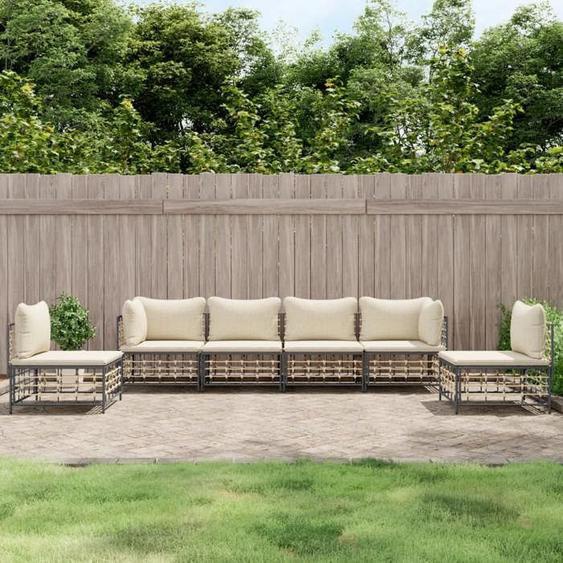 vidaXL Salon de jardin 6 pcs avec coussins anthracite résine tressée, ensemble de salon, ensemble de salon dextérieur, 3186720