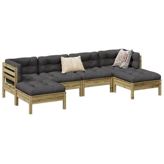 vidaXL Salon de jardin 6 pcs avec coussins bois de pin imprégné ensemble de canapés dextérieur ensemble de canapés de 3299573