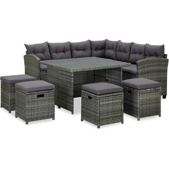 vidaXL Salon de jardin 6 pcs avec coussins Résine tressée Gris