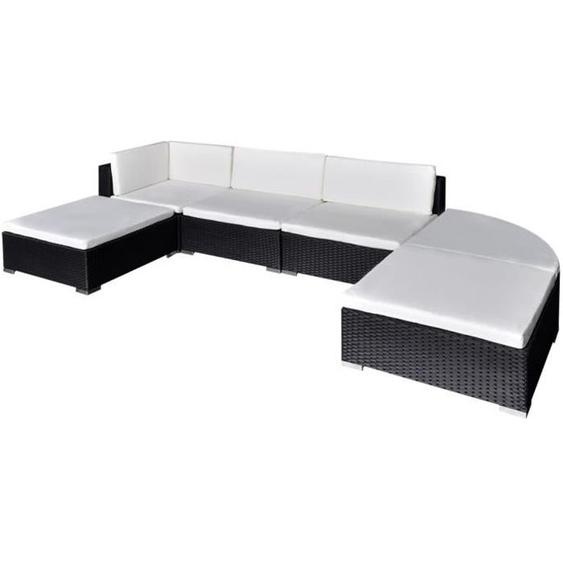vidaXL Salon de jardin 6 pcs avec coussins Résine tressée Noir
