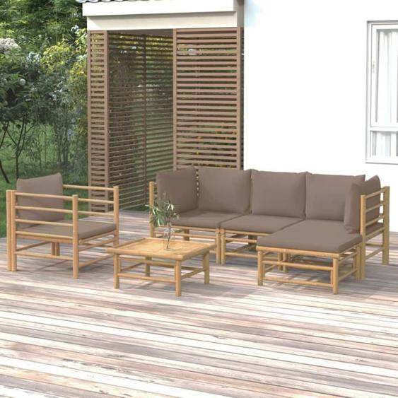vidaXL Salon de jardin 6 pcs avec coussins taupe bambou 3155115