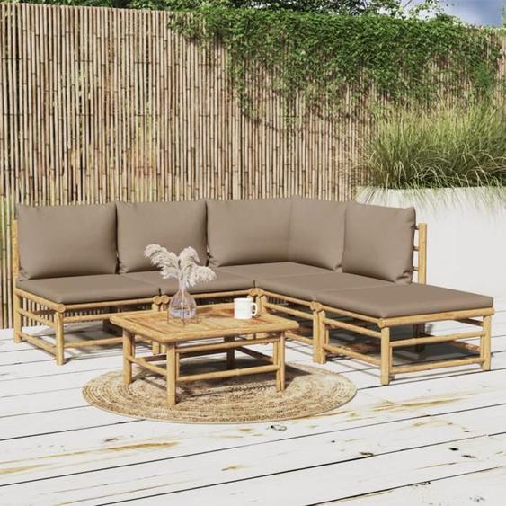 vidaXL Salon de jardin 6 pcs avec coussins taupe bambou 3155135