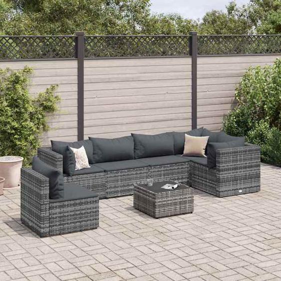 vidaXL Salon de jardin 7 pcs avec coussins Gris Résine tressée ensemble de canapés dextérieur canapé dangle de jardin 3308178