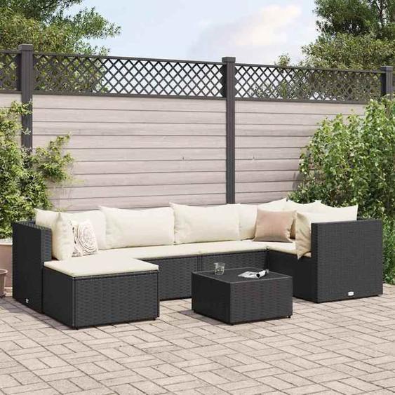 vidaXL Salon de jardin 7 pcs avec coussins Noir Résine tressée ensemble de canapés dextérieur canapé dangle de jardin 3308216
