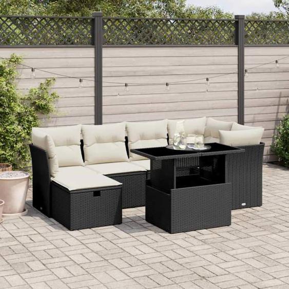 vidaXL Salon de jardin 7 pcs avec coussins noir résine tressée ensemble de canapés dextérieur salon de jardin ensemble 3274656