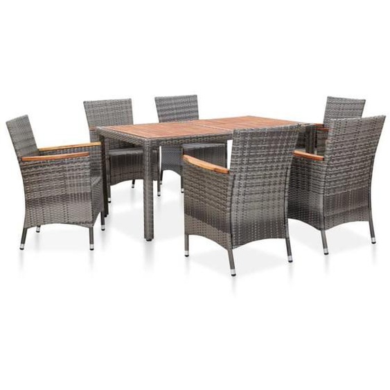 vidaXL Salon de jardin 7 pcs avec coussins Résine tressée Gris