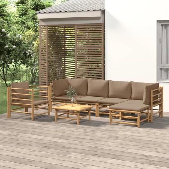 vidaXL Salon de jardin 7 pcs avec coussins taupe bambou 3155117